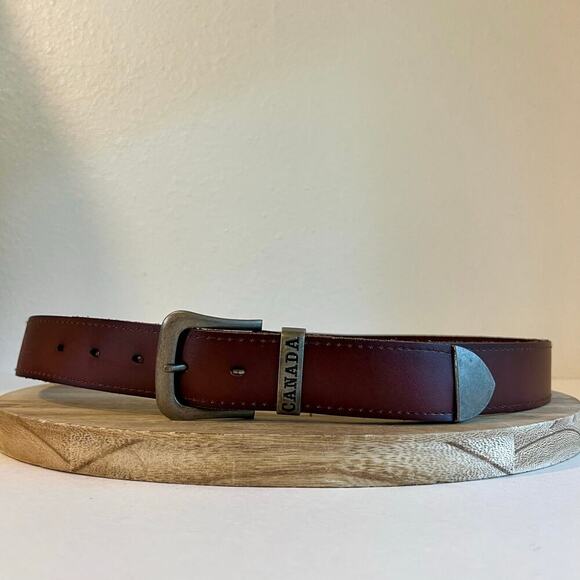 Brown Genuine Leather CANADA Embellished Silver Tip Belt Unisex Size Large - Picture 9 of 9